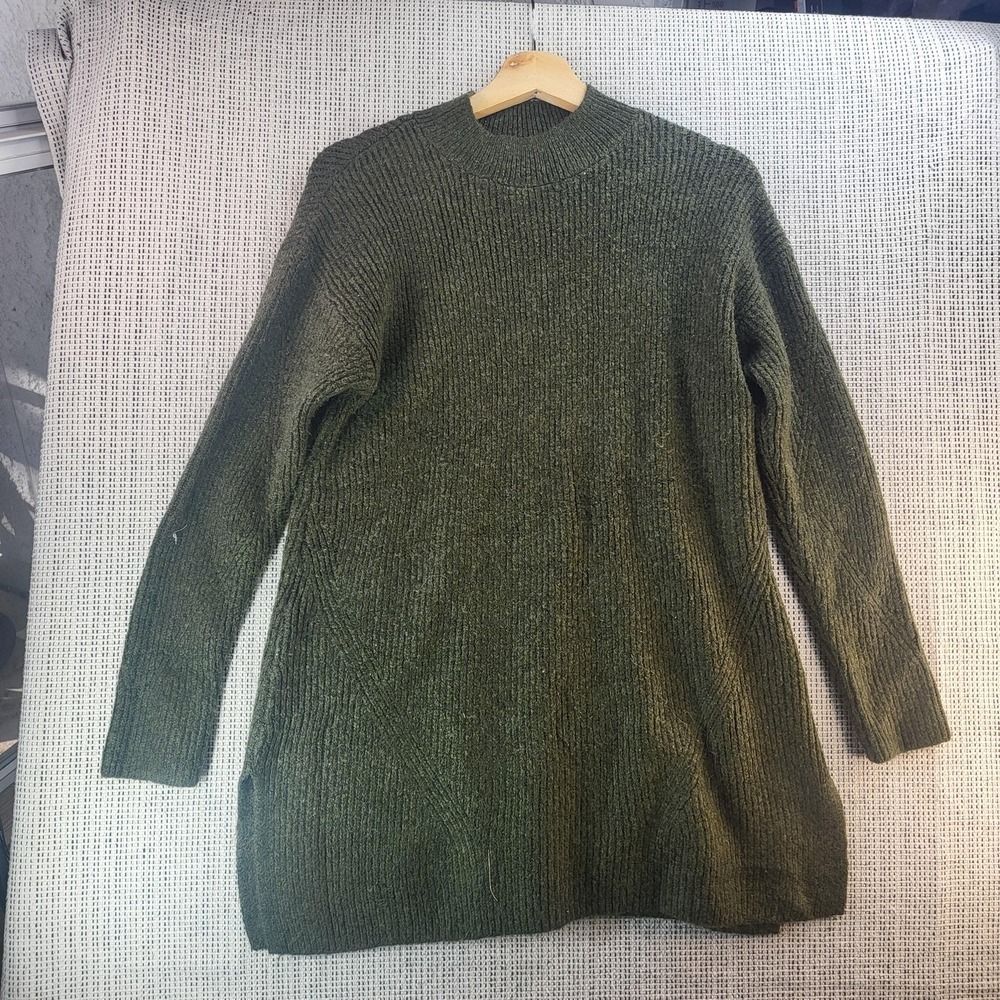 Old Navy Sweater Womens Large Green Ribbed Mock Neckβ Tunic Longline Pullover
